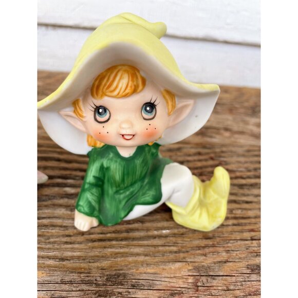 Vintage 1970s Pair Homco Bisque Porcelain Pixie fairy girls - Picture 7 of 14